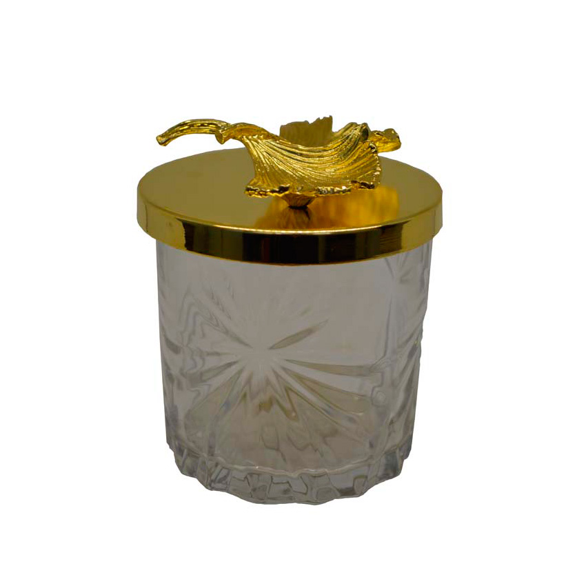 AÇUCAREIRO VIDRO/DOURADO 280ML DIAM 8 X 9 CM - FOLHA