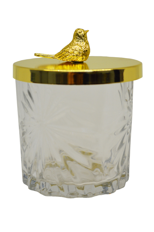 AÇUCAREIRO VIDRO/DOURADO 280ML DIAM 8 X 9 CM - 1 PÁSSARO