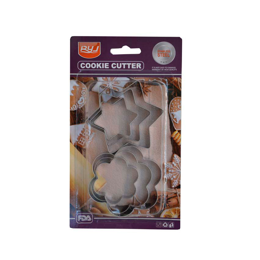 Cj 6 cortadores de biscoito Estrela-7,5x7,5/6x6/4,4cm - Flor-7x7/6x6/x4,5x4,5cm