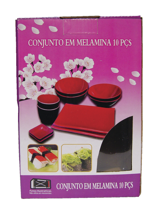 CONJUNTO 10 PEÇAS MELAMINA COM CAIXA (VERMELHO / PRETO)