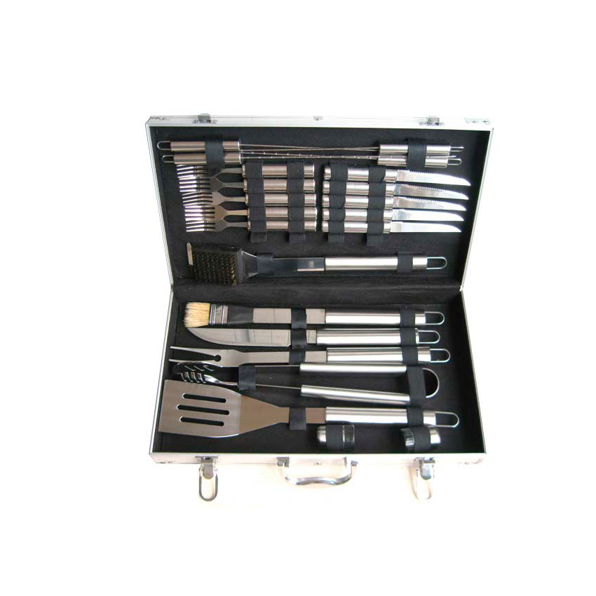 CONJUNTO 24 PEÇAS CHURRASCO INOX COM MALETA ALUMÍNIO
