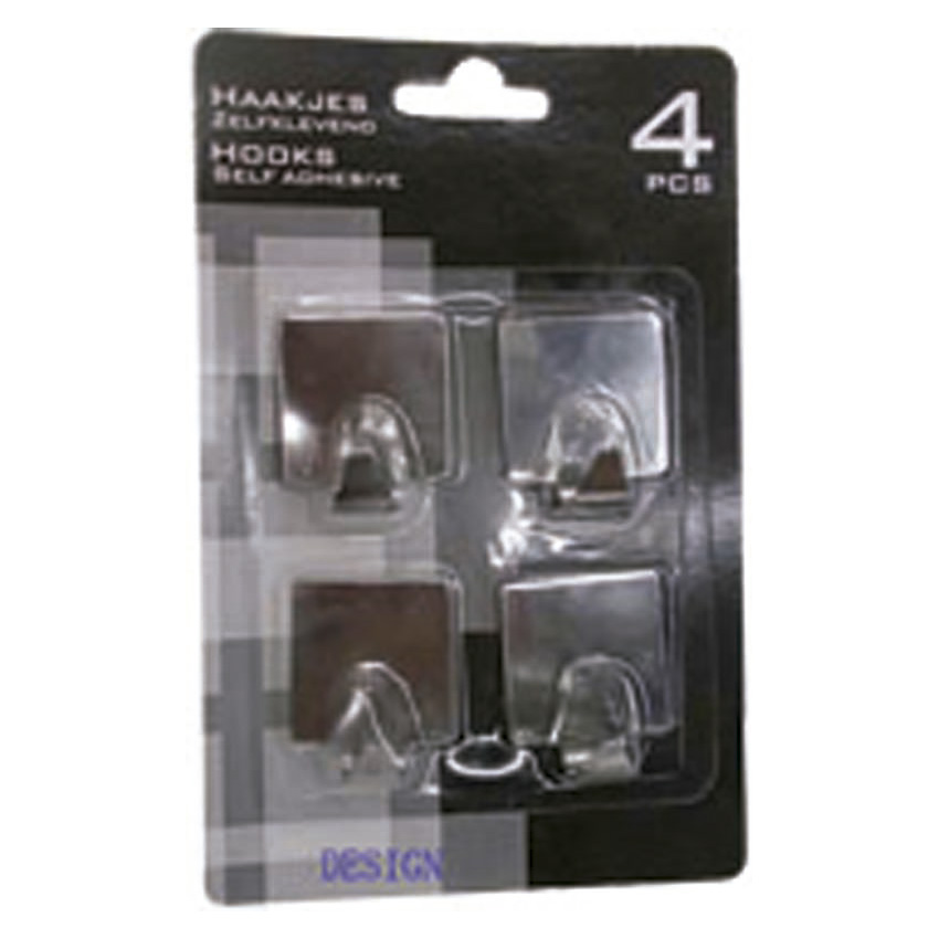 CONJUNTO 04 GANCHOS QUADRADO DE PAREDE INOX 3,5 x 3,5 cm