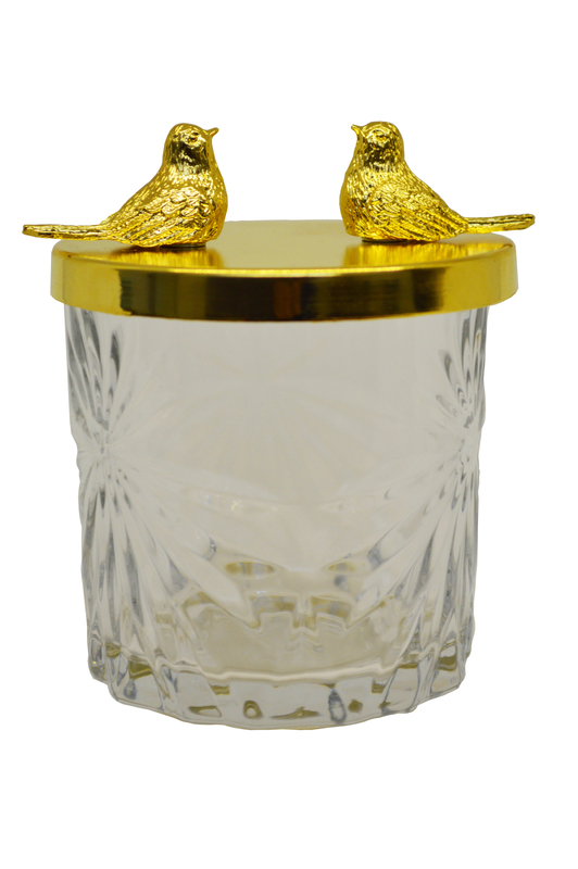 AÇUCAREIRO VIDRO/DOURADO 280ML DIAM 8 X 9 CM - 2 PÁSSAROS